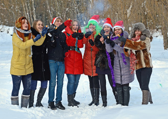 Girls winter fun in the park