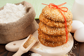 cookies with sesame seeds, flour and eggs