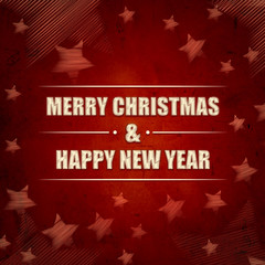 Merry Christmas and Happy New Year, red retro background with st