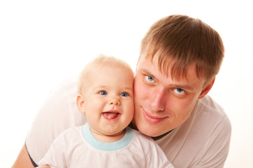 Father and baby. Isolated on white background