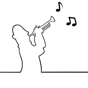 Black line art illustration of a trumpet player