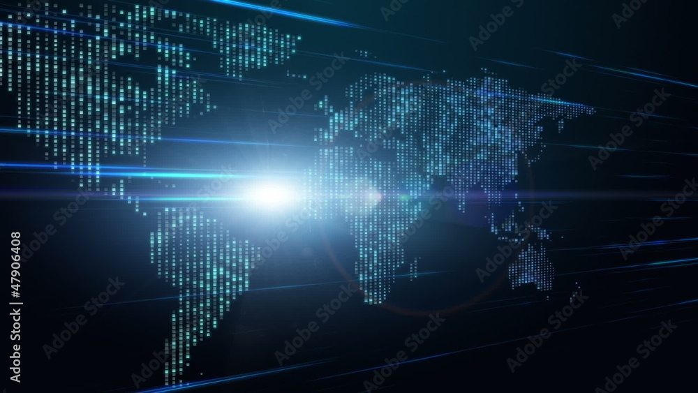 Poster technology map with continents and lights – loop hd