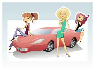 Three Chicks and Sport Car