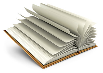 Open white book. Isolated on white background. 3d render