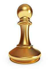 Golden pawn. White background. 3d render