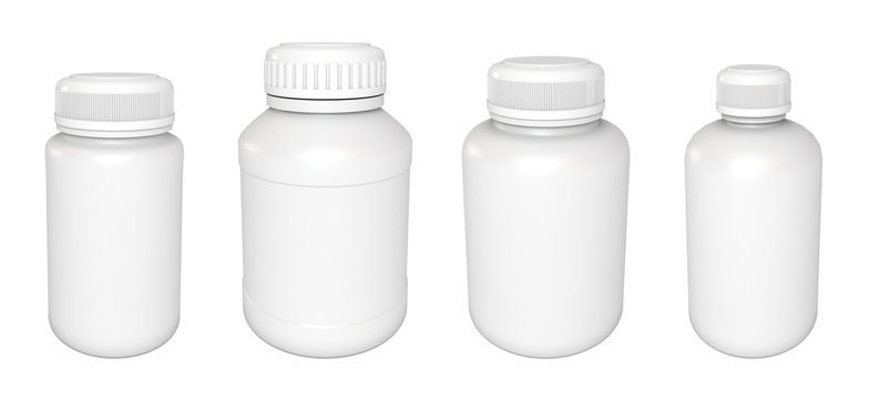 Blank medicine bottle. Isolated on white. 3d render. Set