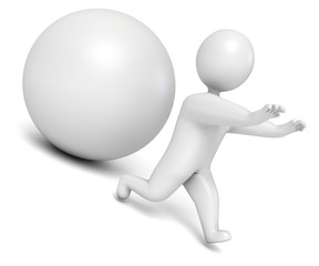 Ball rolling from the mountain. Man flees. 3d render