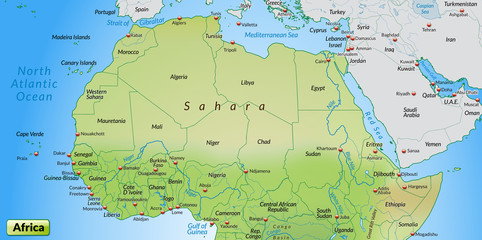 Fototapeta na wymiar Mapa Afryki Północnej z powierzchni wody