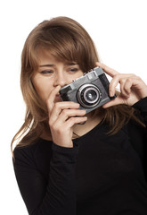 Woman with vintage camera