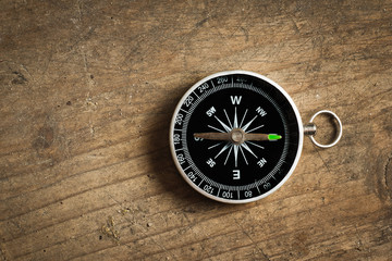 Compass on a wood table