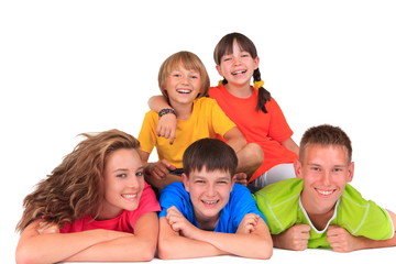 Happy sisters with brothers