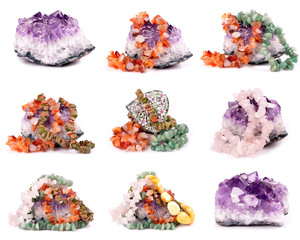 A collection of semi-precious stones and minerals collage.