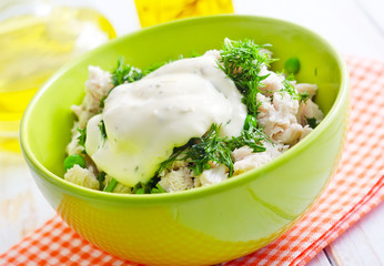fresh salad  with chicken and boiled vegetables