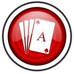 playing cards red glossy icon isolated on white background