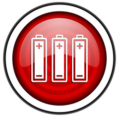 batteries red glossy icon isolated on white background