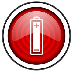 battery red glossy icon isolated on white background