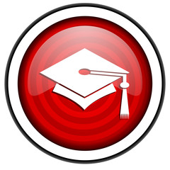 graduation red glossy icon isolated on white background