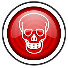 skull red glossy icon isolated on white background