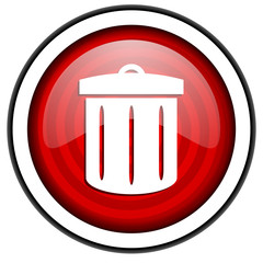recycle red glossy icon isolated on white background