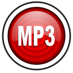 mp3 red glossy icon isolated on white background