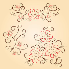 Vintage floral background with red flowers