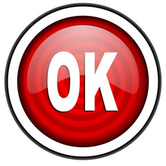 ok red glossy icon isolated on white background
