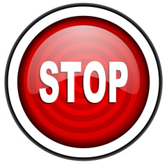 stop red glossy icon isolated on white background