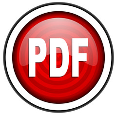 pdf red glossy icon isolated on white background