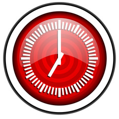clock red glossy icon isolated on white background