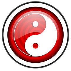 ying yang red glossy icon isolated on white background
