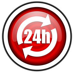 24h red glossy icon isolated on white background