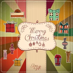 Papier Peint photo autocollant Poster vintage Carte de Noël décorative colorée