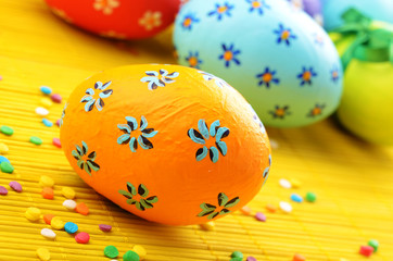 Easter decorations eggs with painted flowers