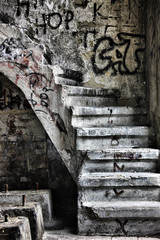 Ran down staircase with graffiti
