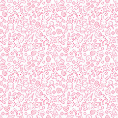 Seamless kawaii child pattern with cute doodles.