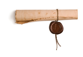 old paper with a wax seal on a white background