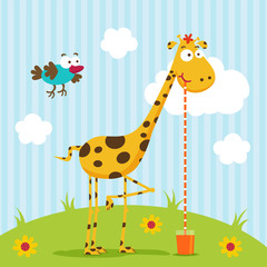 Obraz premium giraffe and bird vector