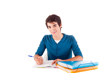 Young happy student carrying books