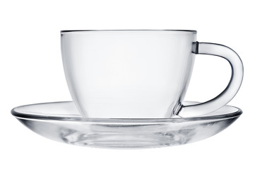 Empty Glass cup and saucer.