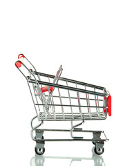 empty shopping trolley, isolated on white
