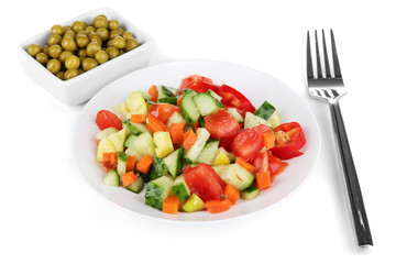 Healthy food on plate isolated on white