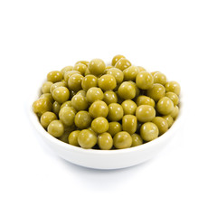 Green mung beans in bowl  isolated on white