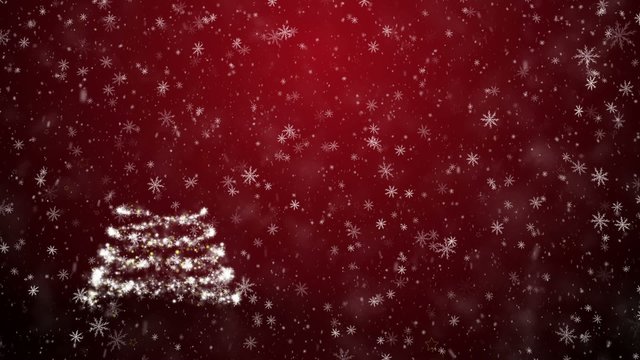 Christmas tree with falling snowflakes and stars