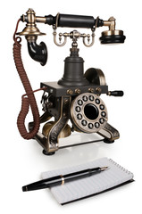 Retro Phone, Pen and Notepad - Vintage Telephone Set isolated on