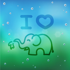 Hand draw cartoon and water drop on glass.