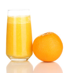 Glass of fresh orange juice isolated on white