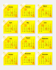 Yellow calendar for 2014 as stickers - illustration