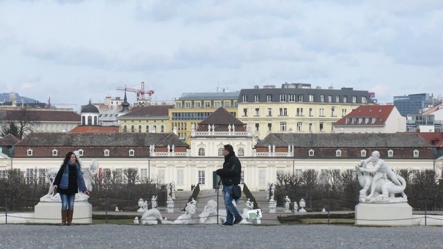 Young pair is photographed in front of Lower palac Belvedere