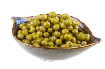 green peas, in a bowl, isolated, white background