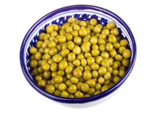 green peas, in a bowl, isolated, white background